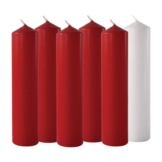 Advent Pillar Candles - 5 Red & 1 White - Hayes & Finch