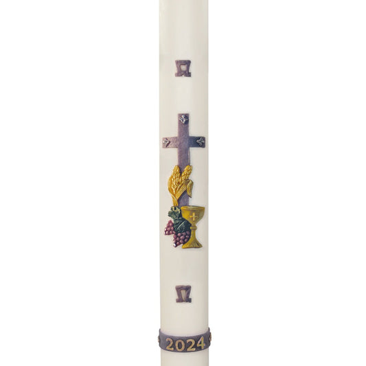 Chalice Wheat & Grapes Cross Wax Relief Paschal Candle - Hayes & Finch