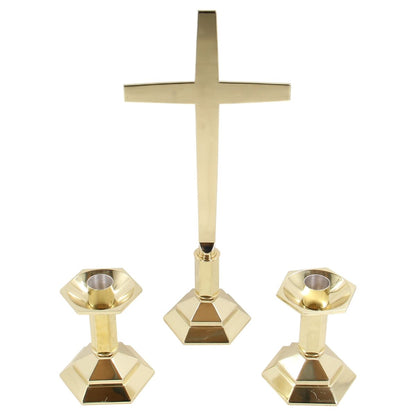 Hexagon Base Altar Cross & Candlesticks Set - Hayes & Finch